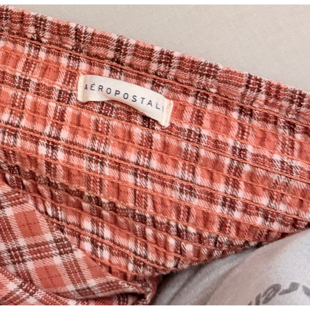 Aeropostale Womens Y2K Mini Dress S Orange‎ Plaid Preppy Retro Academia Fall - Picture 8 of 8